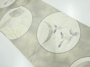 アンティーク　丸文に群鶴模様織出しぼかし袋帯（材料）